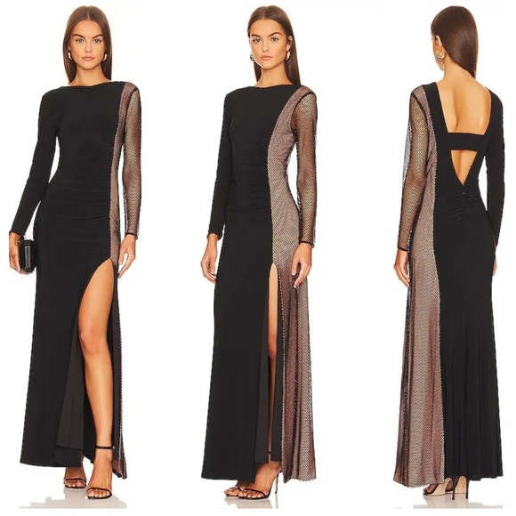 NWT Black Long Sleeve Formal Gown BCBGMAXAZRIA Rhinestone Evening - Picture 10 of 10